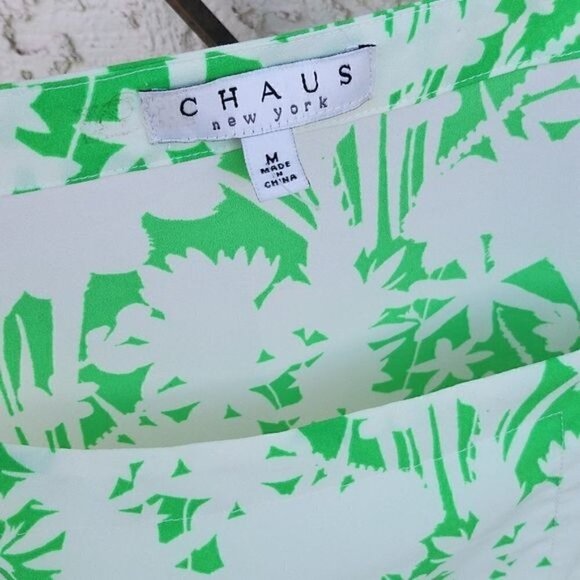 Chaus New York Sleeveless Green & White Floral Lined Sleeveless Sz. M Blouse - Picture 7 of 13